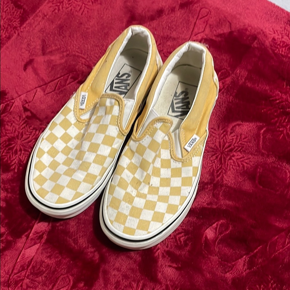 Vans Yellow Checkered Slip-On Shoes